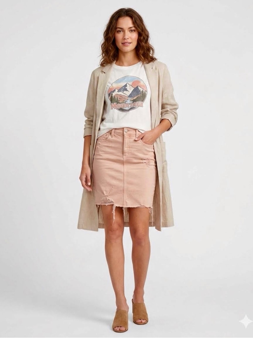 AG- Adriano Goldschmied Light Pink Distressed Erin Pencil Skirt